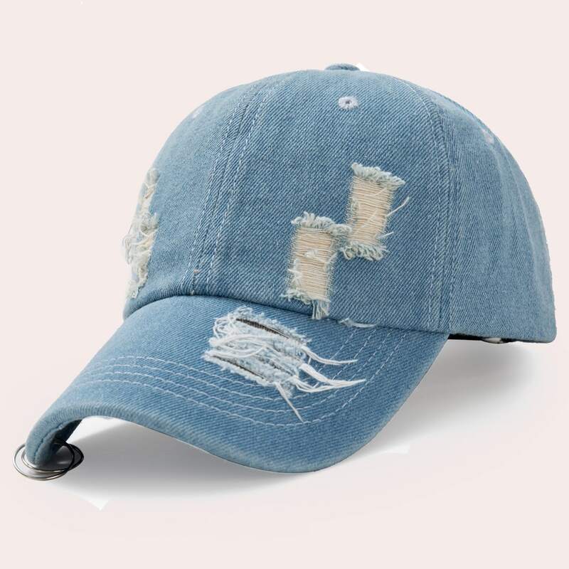 

Solid Ripped Baseball Cap, Blue