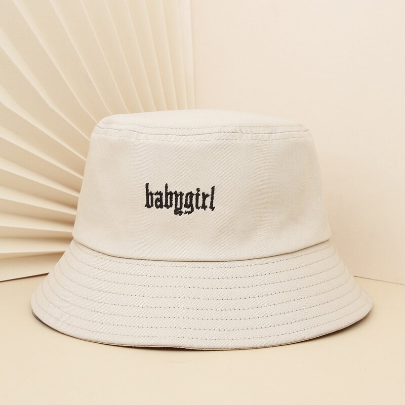 

Letter Embroidery Bucket Hat, Beige