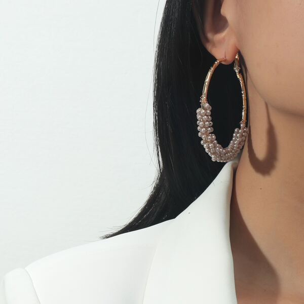 

Faux Pearl Decor Hoop Earrings, Gold