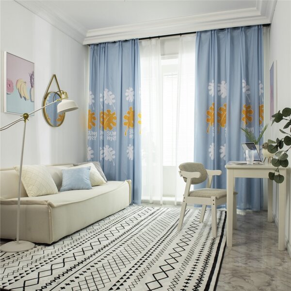 

Leaf Print Kids Single Panel Curtain, Blue