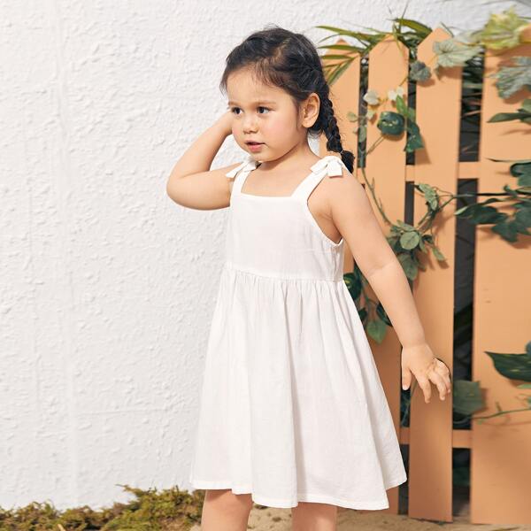 

Toddler Girls Tied Shoulder Solid Cami Dress, White