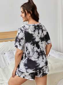Plus Tie Dye PJ Set - Black and White - View 2