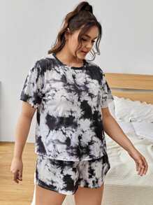 Plus Tie Dye PJ Set - Black and White - View 4