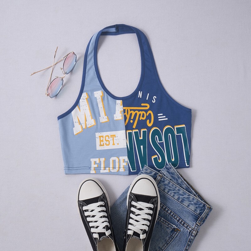 

Two Tone Letter Halter Top, Multicolor