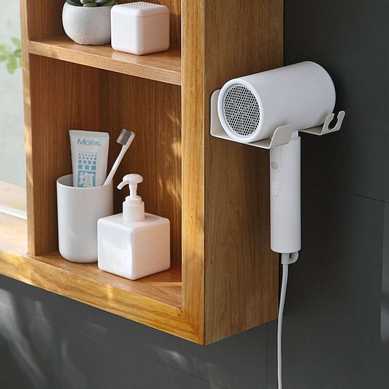 

1pc Wall Mount Hair Dryer Holder, Black and white