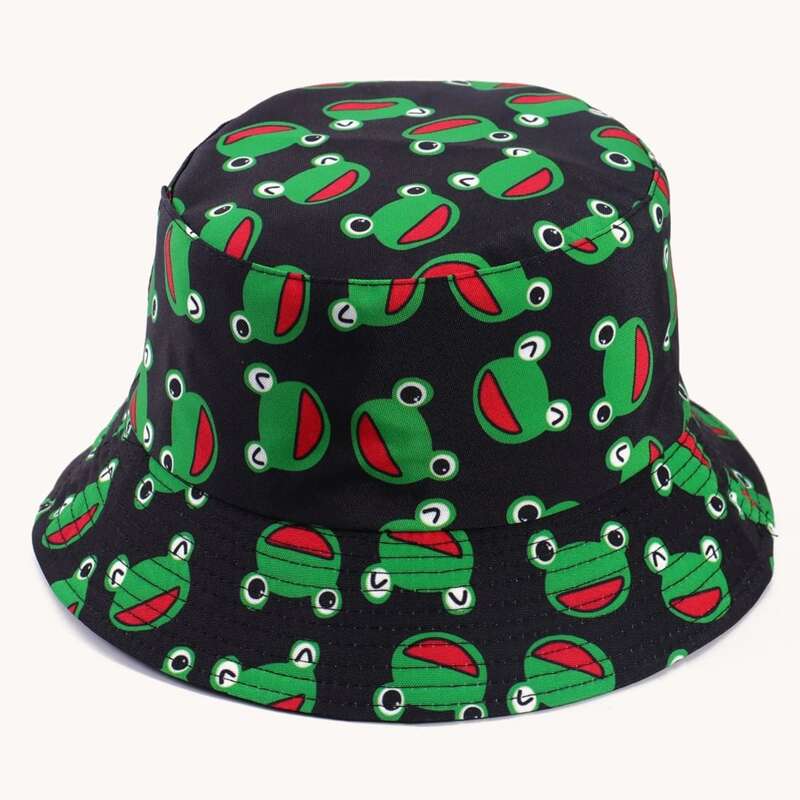 

Frog Pattern Bucket Hat, Black