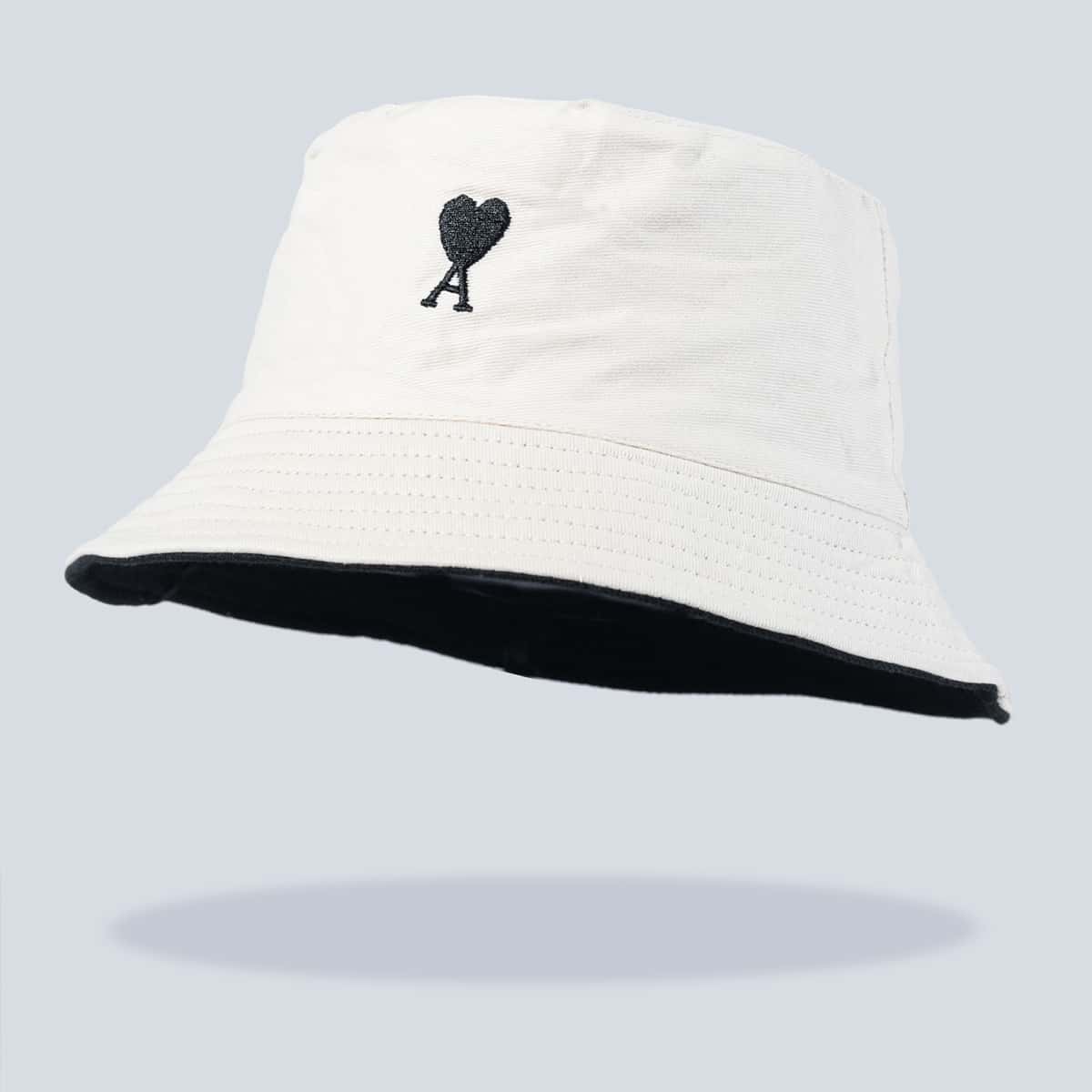 

Heart & letter Embroidery Bucket Hat, White