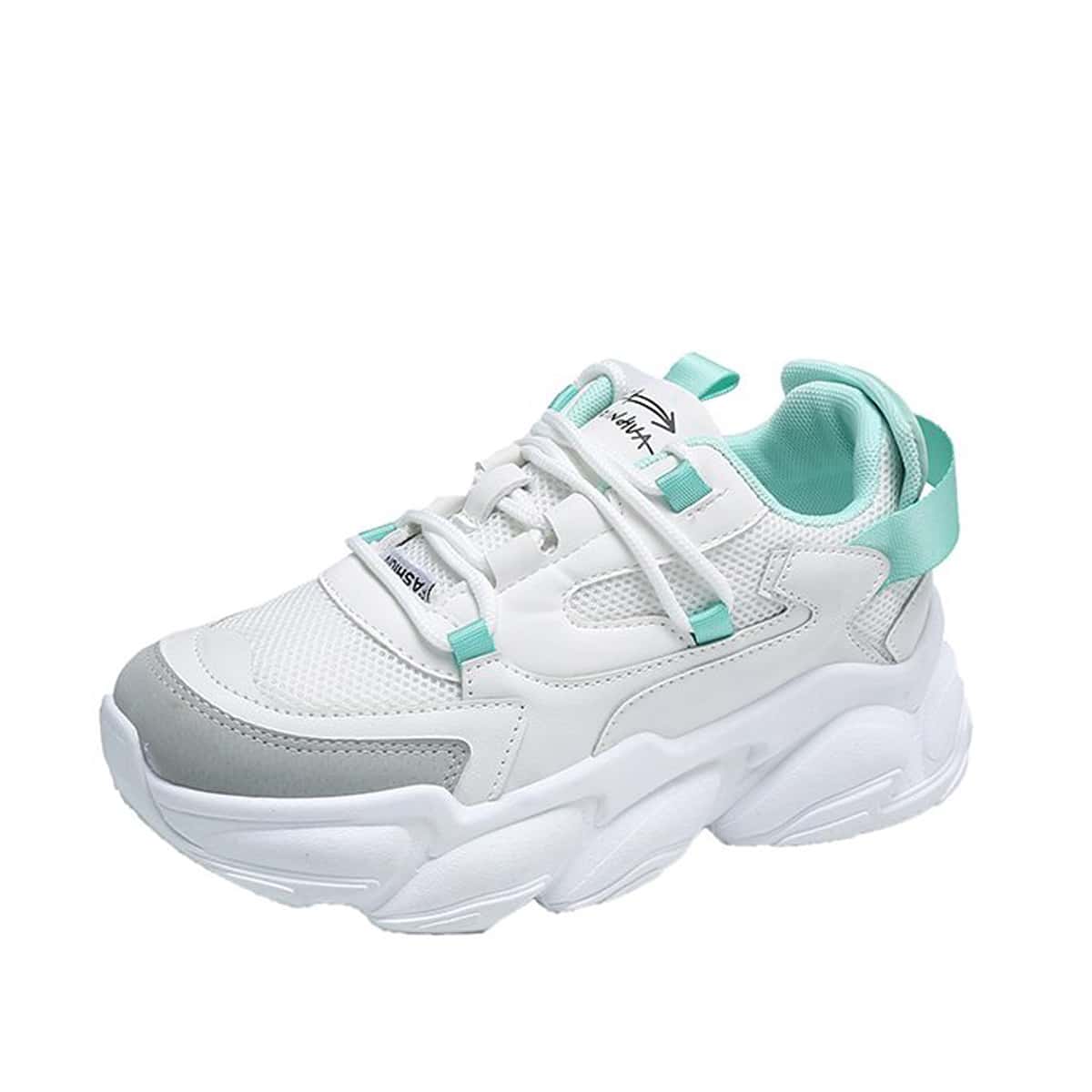 

Lace-up Mesh Chunky Sneakers, White