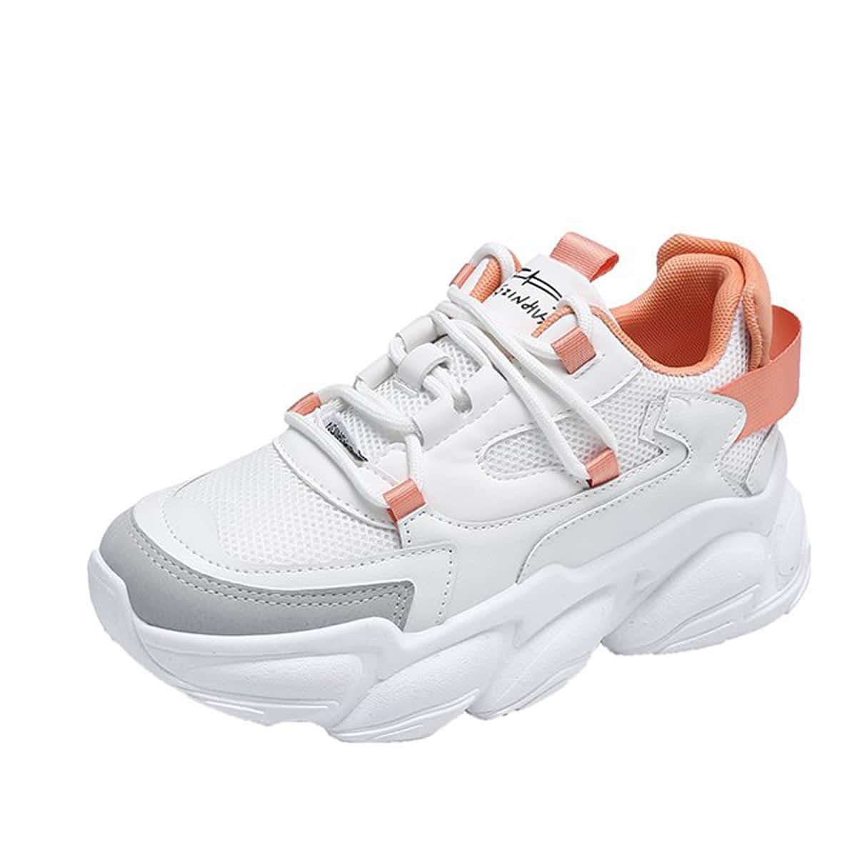 

Lace-up Mesh Chunky Sneakers, Orange