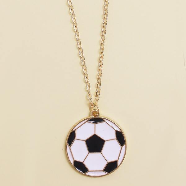 

Soccer Pattern Round Charm Necklace, Black and white