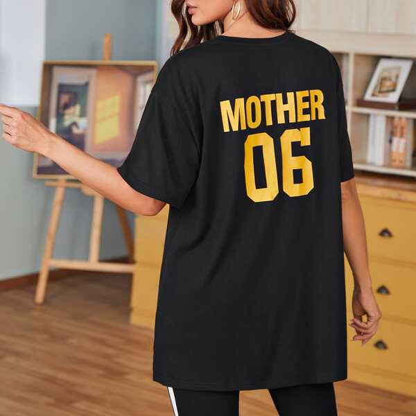 

Letter and Number Print Longline Tee, Black