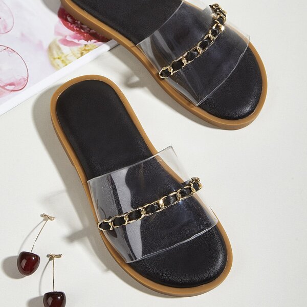 

Girls Clear Chain Decor Slides