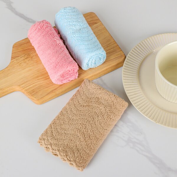

3pcs Plain Cleaning Rag, Multicolor