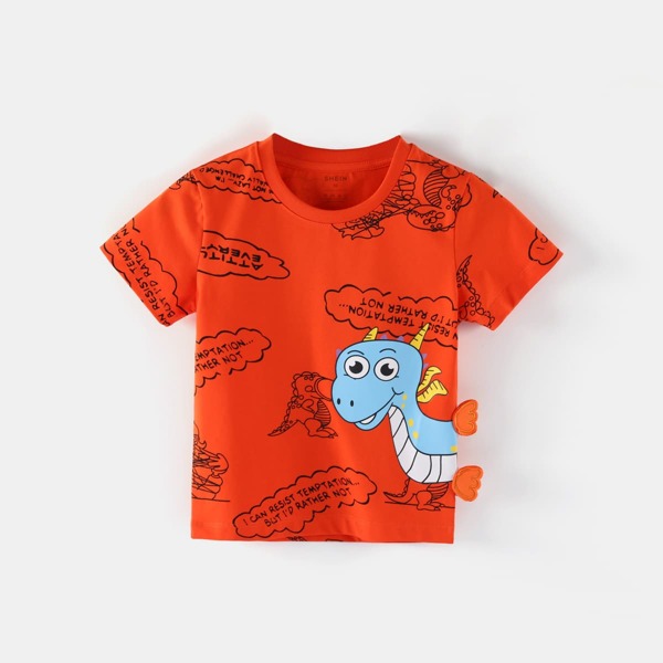

Toddler Boys Cartoon And Slogan Graphic Tee, Orange