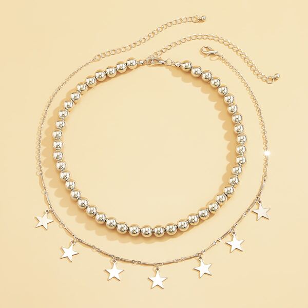 

2pcs Star Charm Necklace, Silver