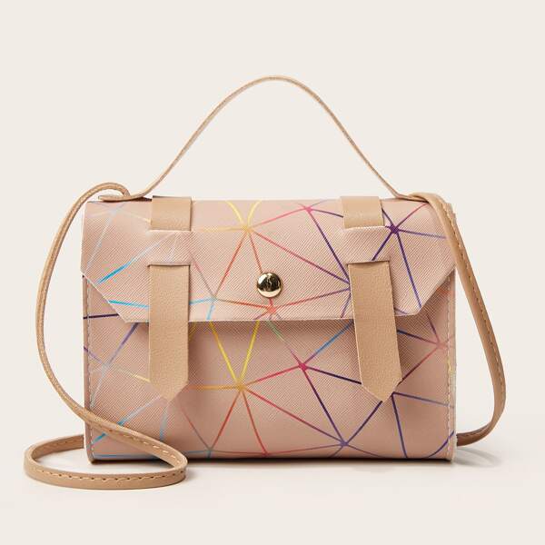 

Geometric Graphic Satchel Bag, Khaki