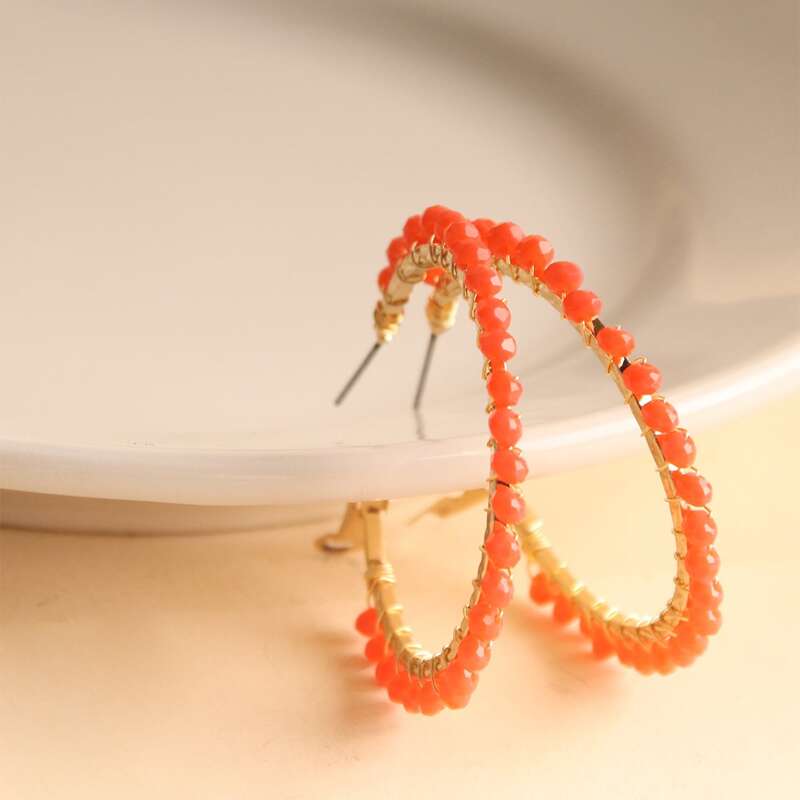 

Bead Hoop Earrings, Orange