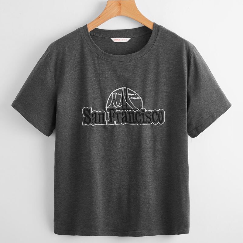 

Letter Bridge Embroidery Tee, Dark grey