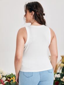 SHEIN EZwear Áo hai dây Plus Size Gân đan màu trơn Cơ bản - trắng - Xem 2