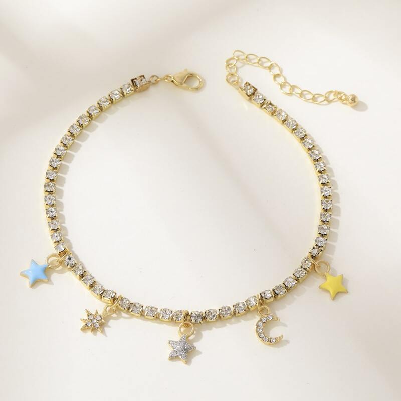 

Star & Moon Rhinestone Anklet, Gold