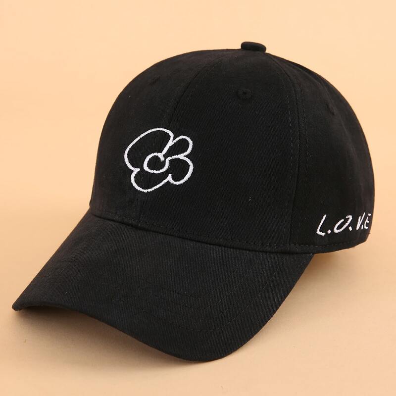 

Floral & Letter Embroidery Baseball Cap, Black