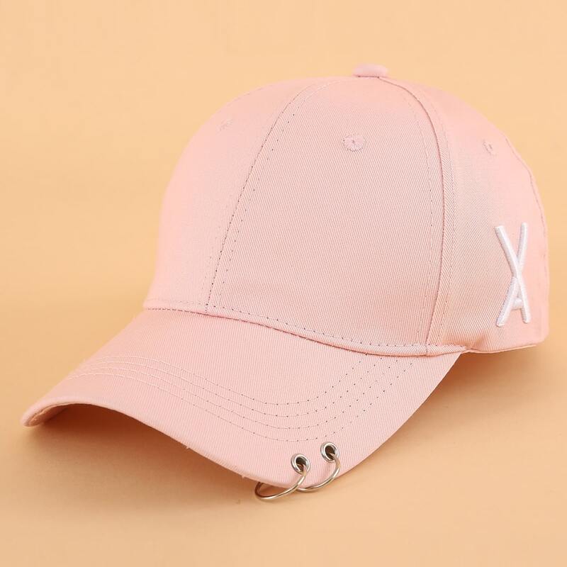 

Ring Decor Embroidery Baseball Cap, Pink