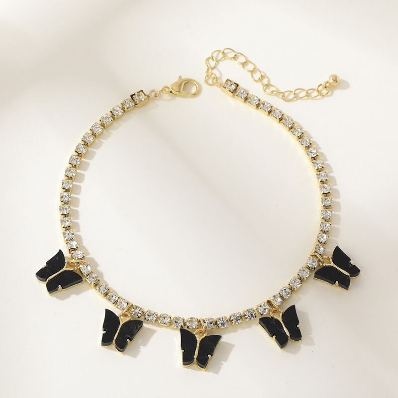 

Butterfly Rhinestone Anklet, Black