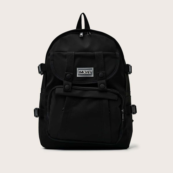 

Letter Patch Pocket Front Backpack, Black