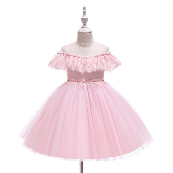 

Toddler Girls Bow Back Contrast Mesh Gown Dress, Baby pink