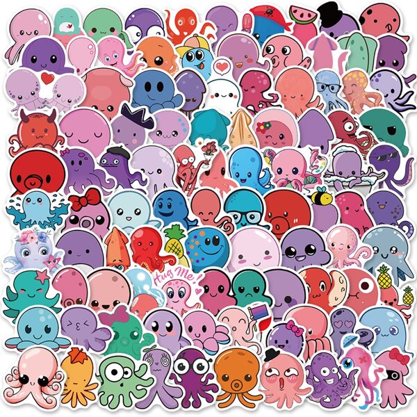 

100pcs Cartoon Octopus Sticker, Multicolor