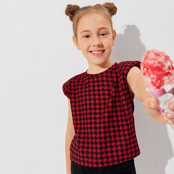 

Girls Shoulder Pad Houndstooth Top, Multicolor