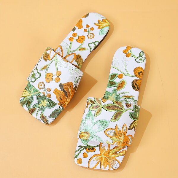 

Floral Embroidery Slide Sandals, Multicolor