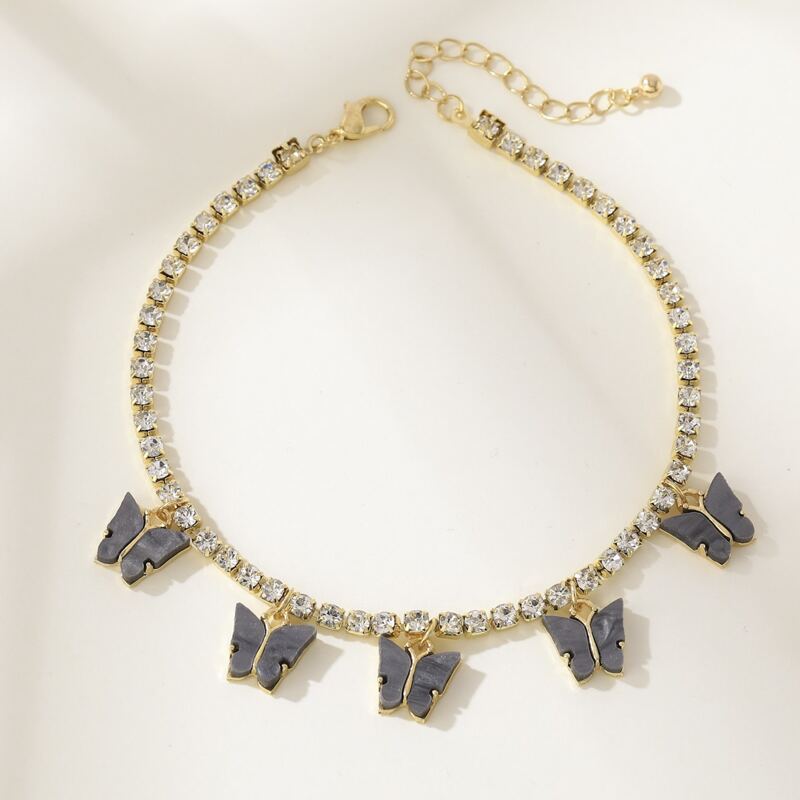 

Butterfly Rhinestone Anklet, Grey