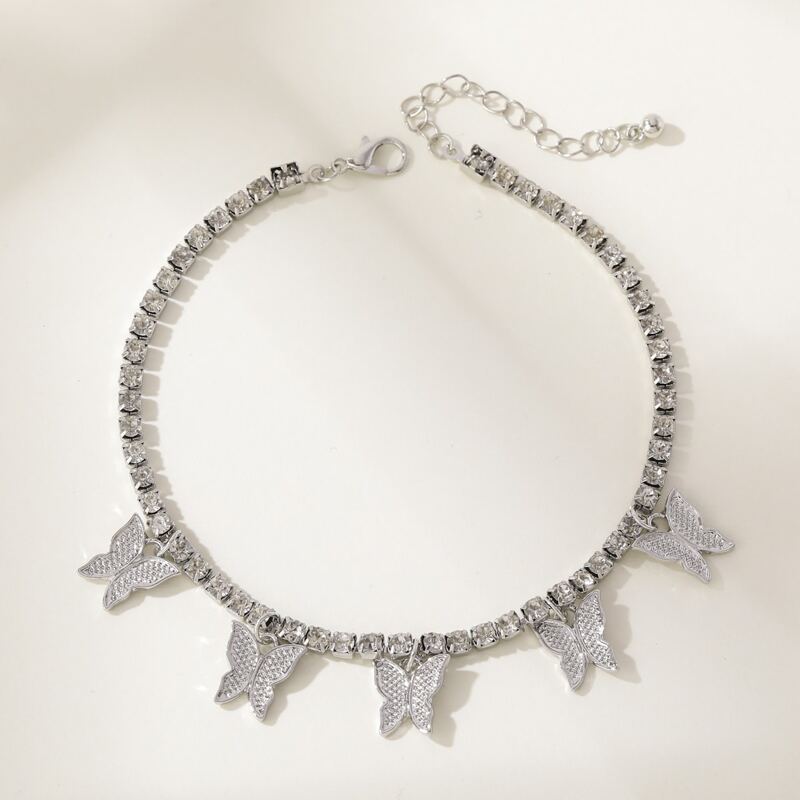

Butterfly Rhinestone Anklet, Silver