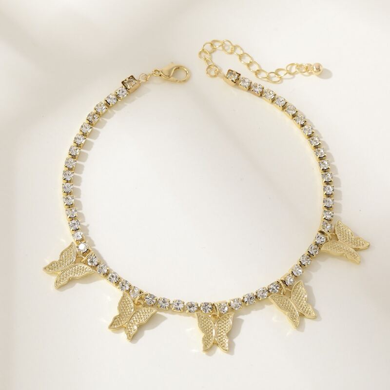 

Butterfly Rhinestone Anklet, Gold