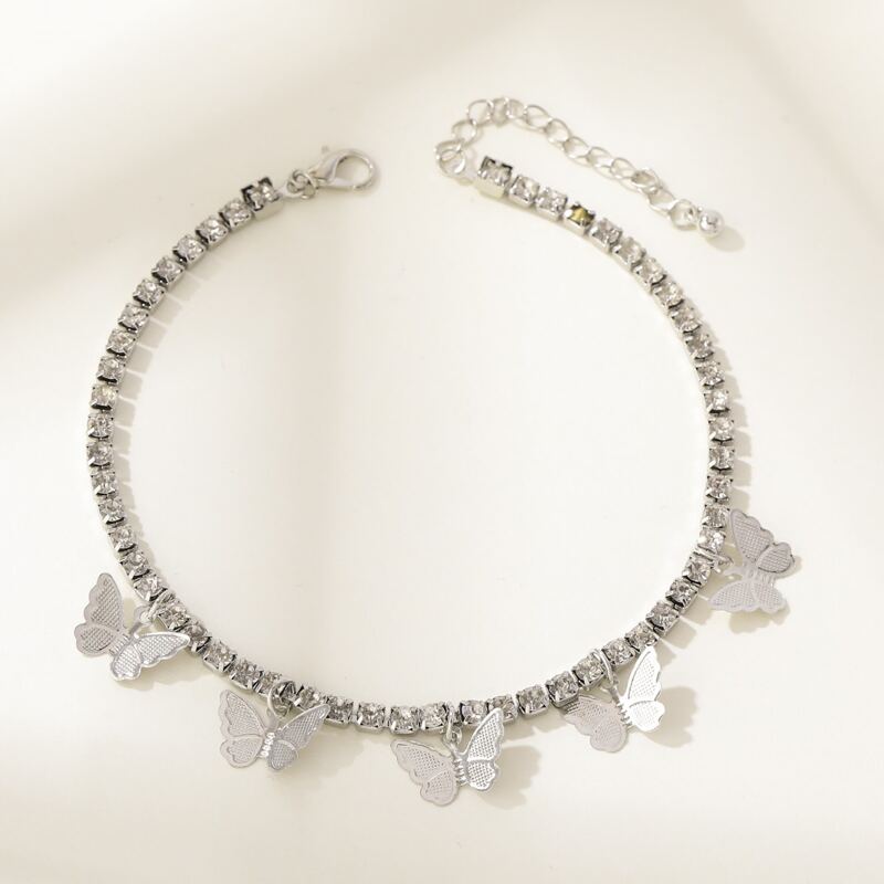 

Butterfly Rhinestone Anklet, Silver