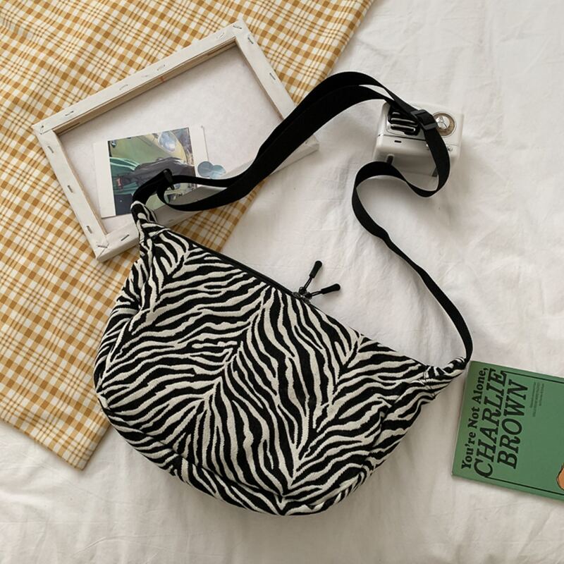

Zebra Striped Crossbody Bag, Black and white