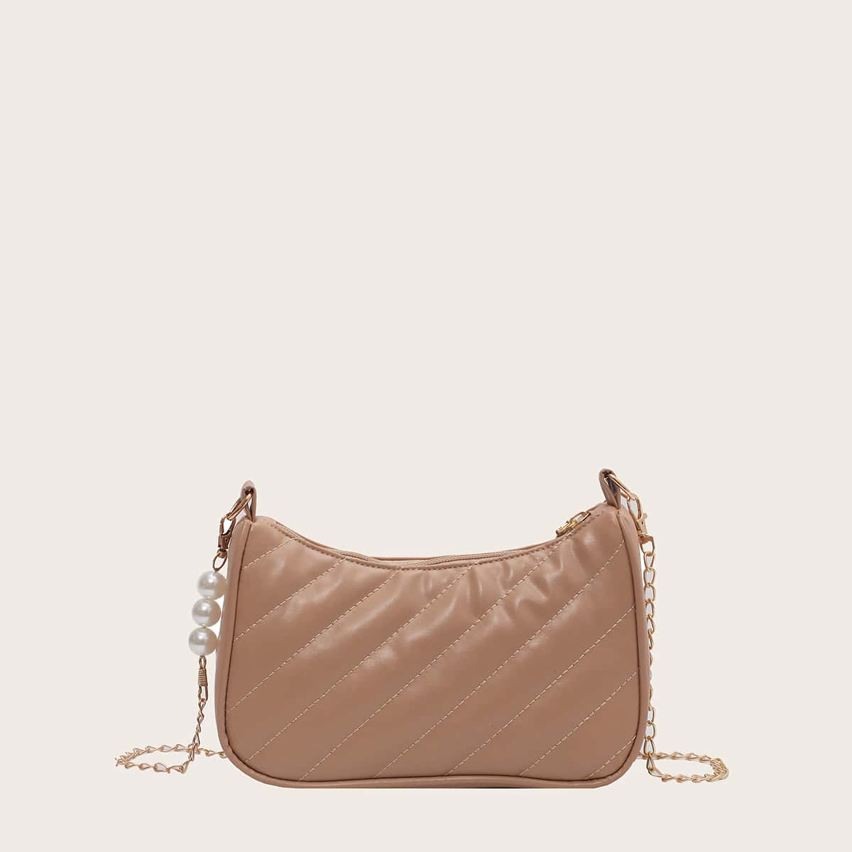 

Faux Pearl Crossbody Bag, Khaki