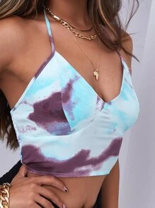 SHEIN ChicEase Tie Dye Shirred Halter Top