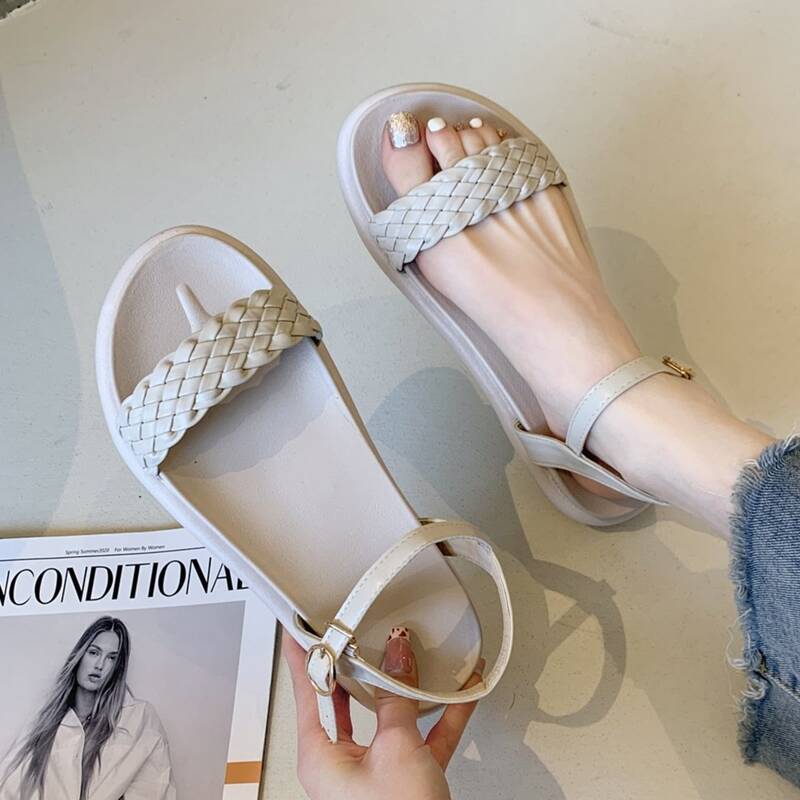 

Braided Ankle Strap Sandals, Beige