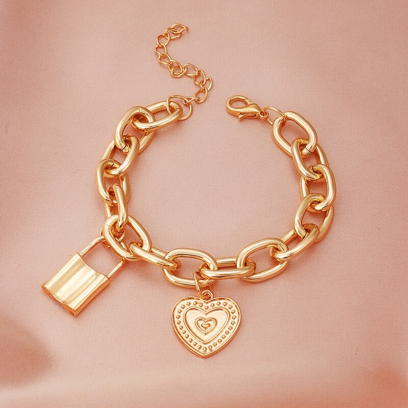 

Heart & Lock Chain Bracelet, Gold