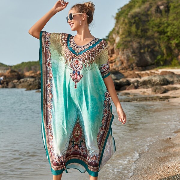 

Gemstone Print Split Cover Up, Multicolor