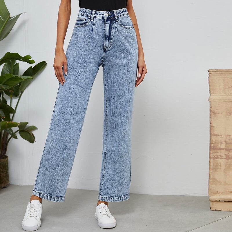 

High Waist Wide Leg Jeans, Light wash