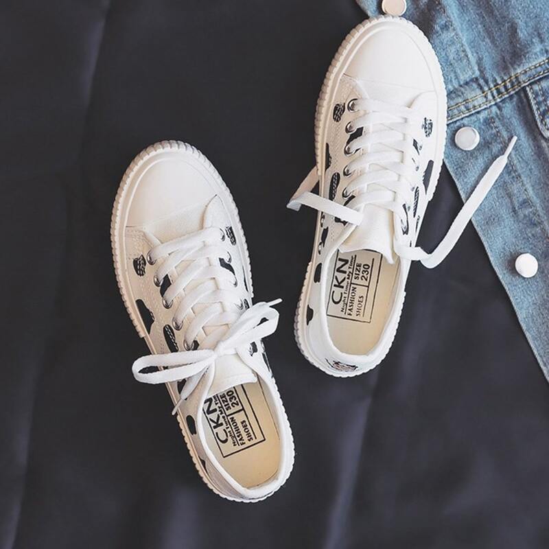 

Cow Print Lace-up Canvas Sneakers, White