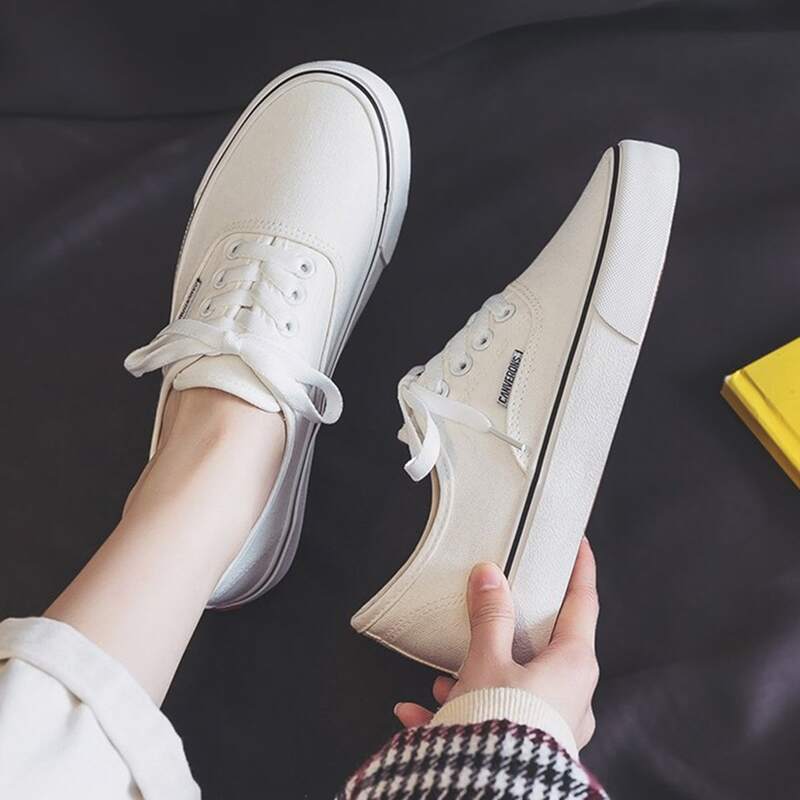 

Solid Lace-up Canvas Sneakers, White