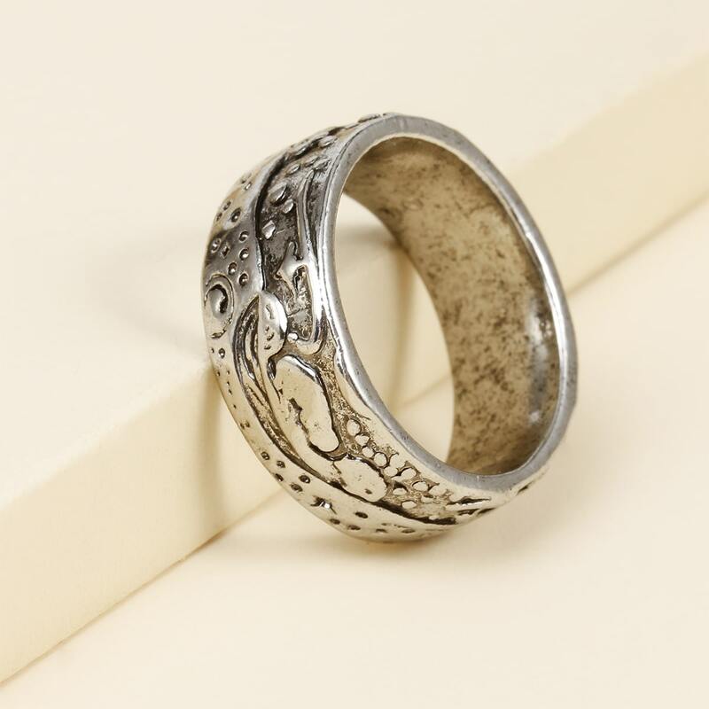 

1pc Engraved Design Ring, Antique silver