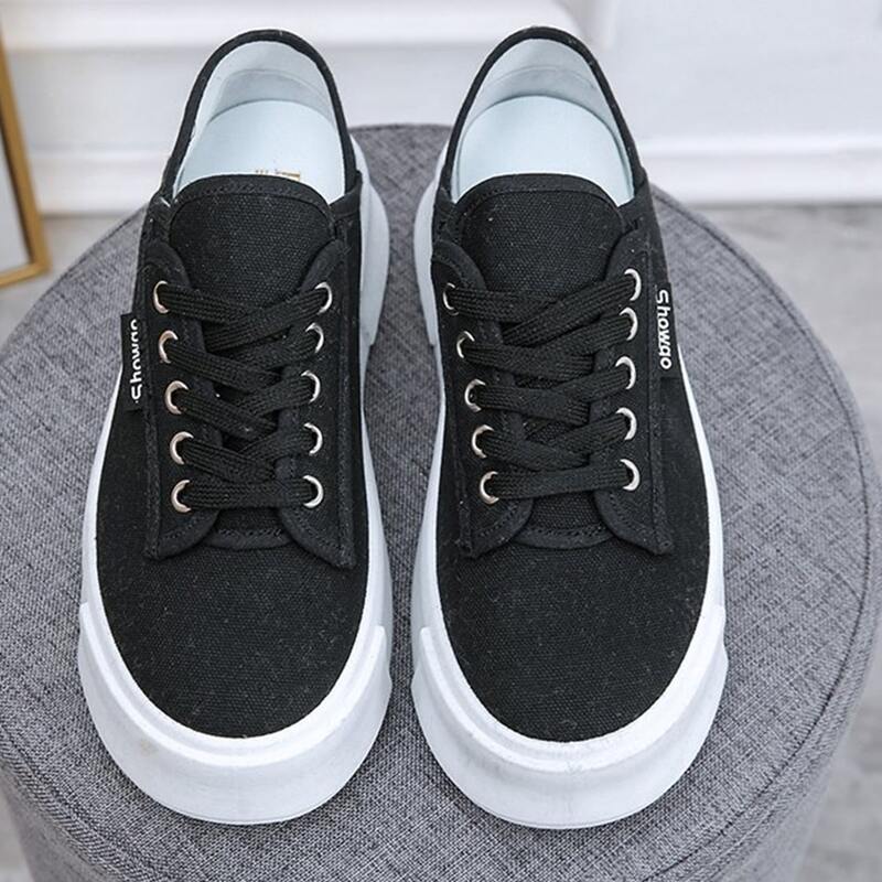 

Solid Lace-up Canvas Sneakers, Black