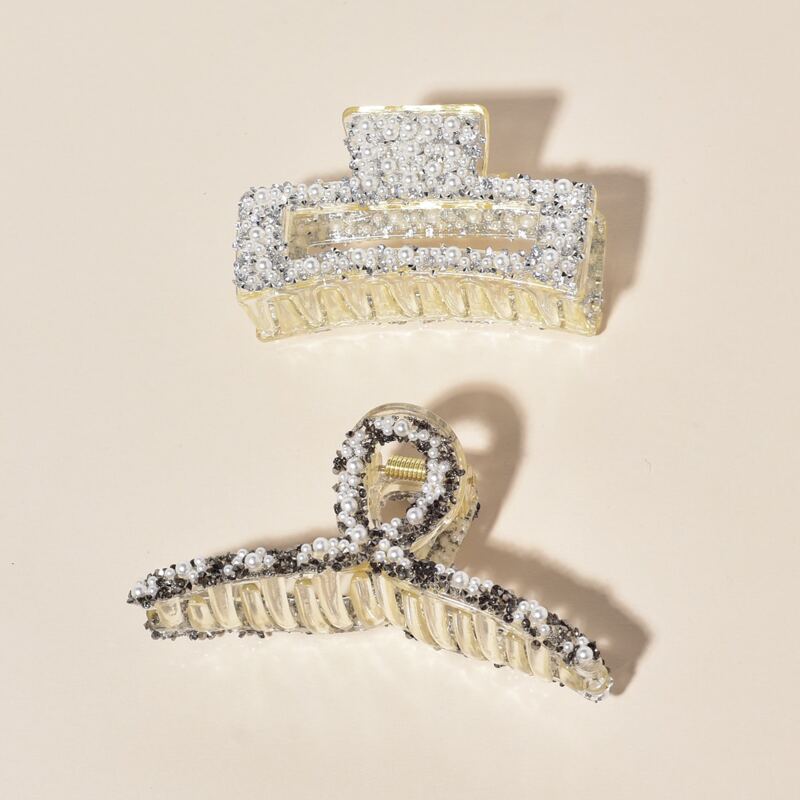 

2pcs Faux Pearl Decor Hair Claw, Multicolor