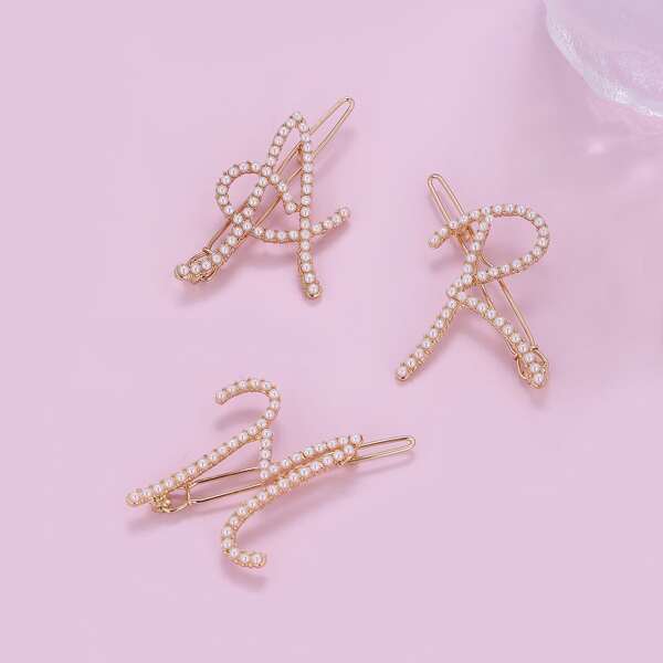 

3pcs Faux Pearl Decor Hair Clip, Gold