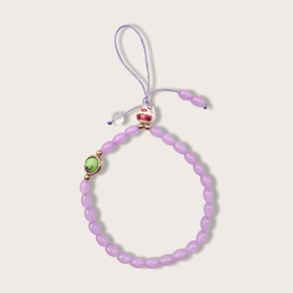 

Pig Beaded Phone Lanyard, Mauve purple